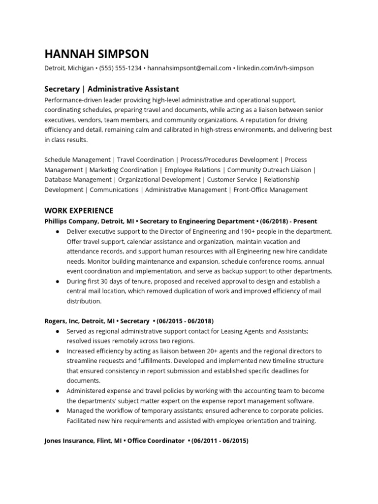 Secretary Resume Example docx - 1683897580