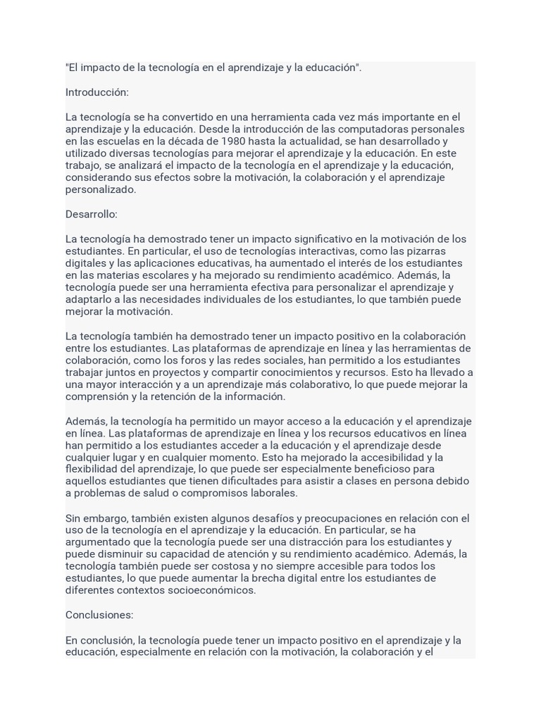 El Impacto de La Tecnología en El Aprendizaje y La Educación | PDF ...