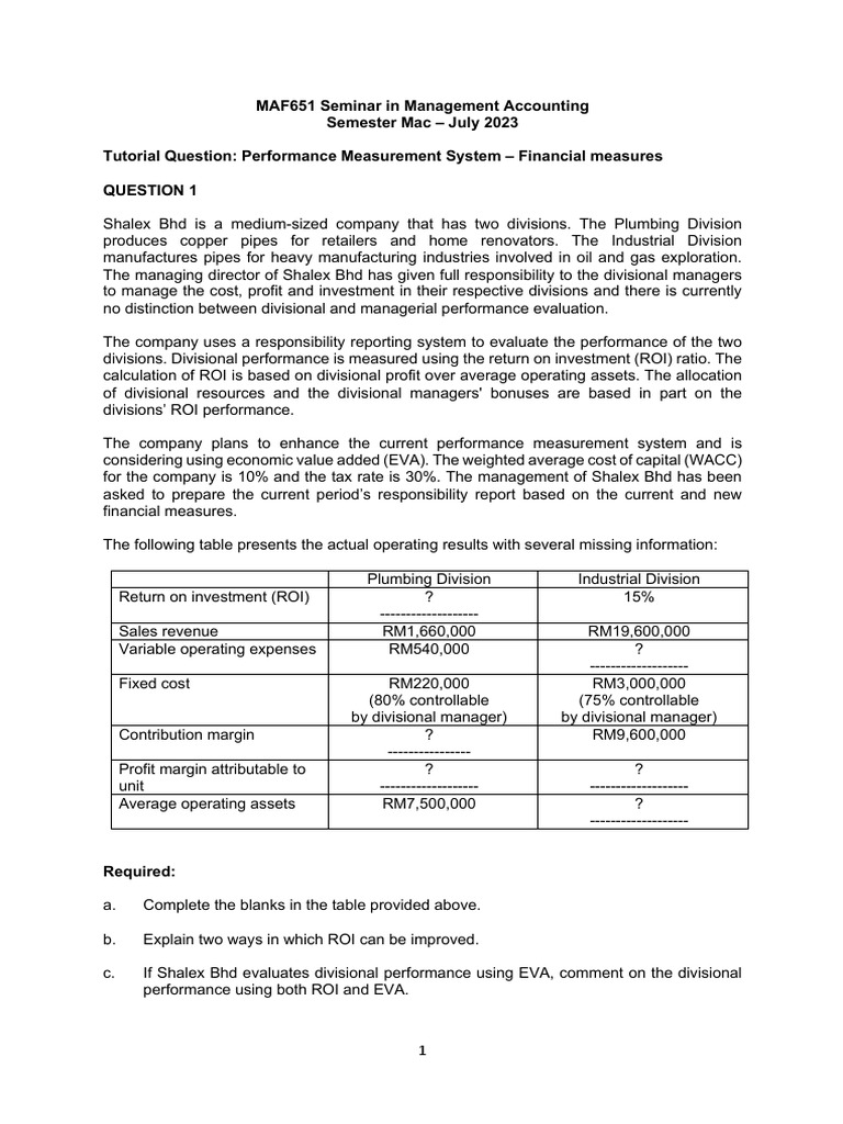 Performance Measurement in Divisional Management | PDF | Return On ...