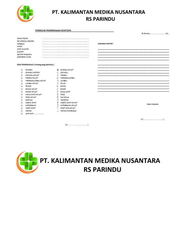 Formulir Rontgen RS Parindu | PDF