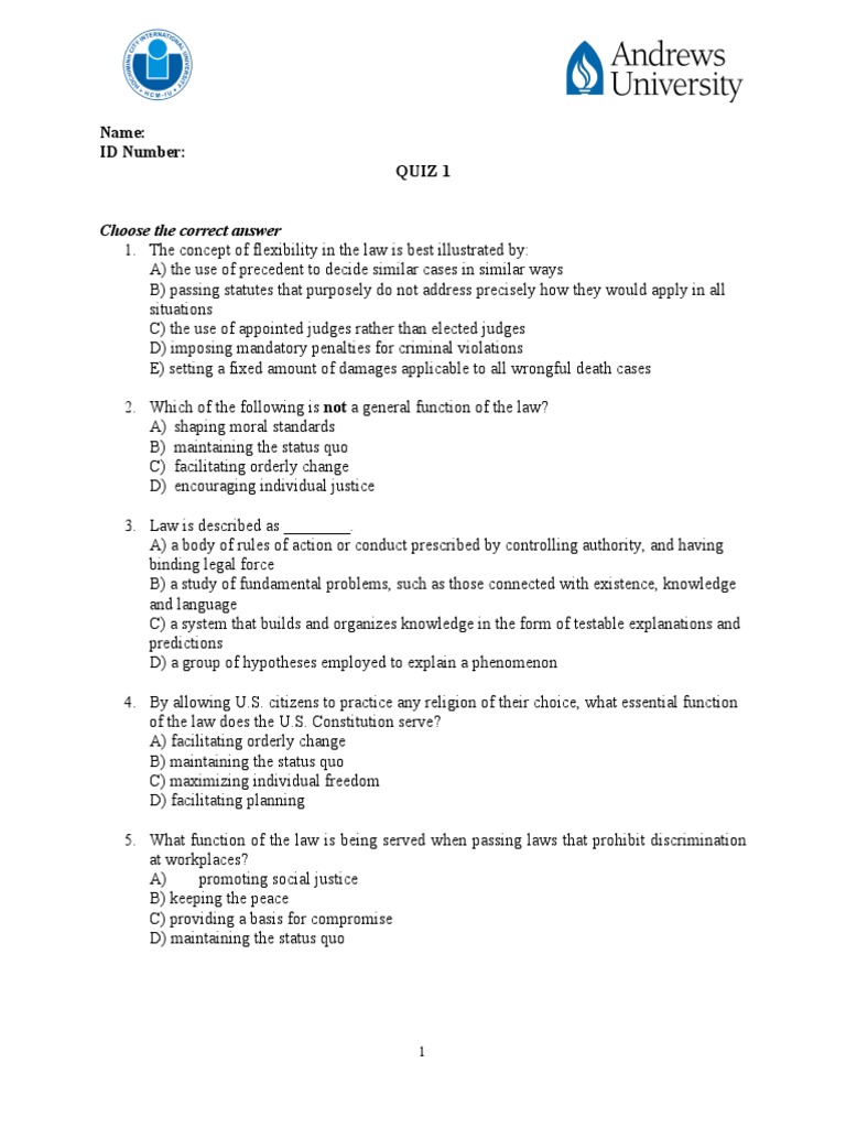 Assessing Legal Concepts A Quiz on Flexibility in the Law, Functions
