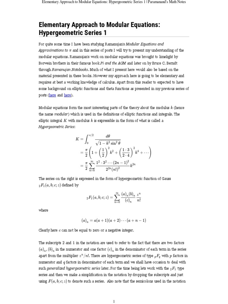Modular Equations & Hypergeometric Series | PDF