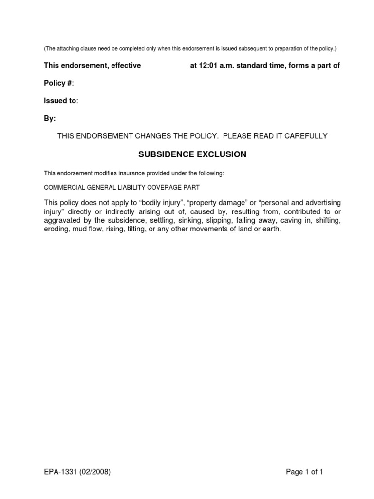 Subsidence Exclusion Endorsement | PDF