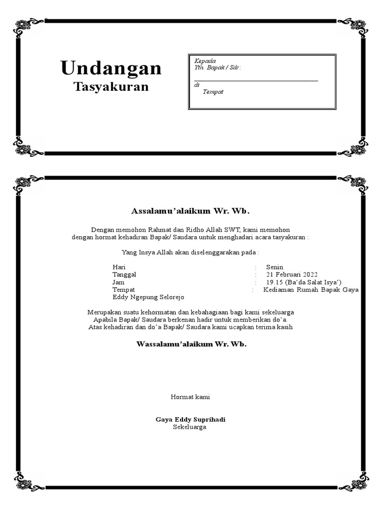 Undangan Tasyakuran | PDF