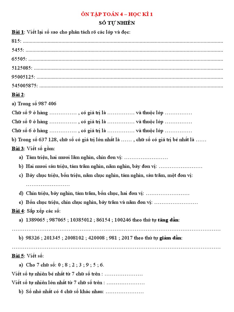 De Cuong On Tap Hoc Ki 1 Mon Toan Lop 4 So 3 | PDF