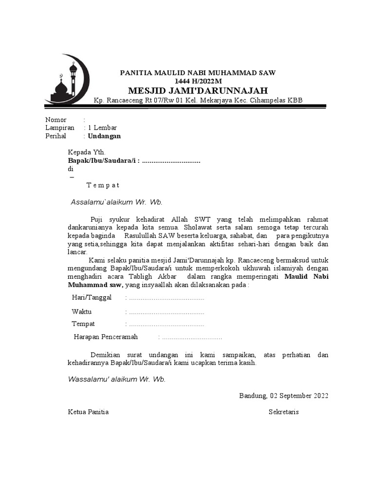 surat undangan maulid nabi | PDF