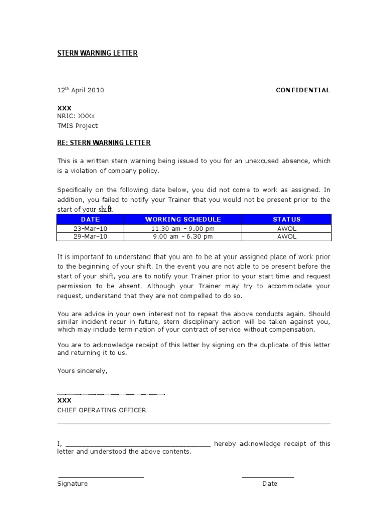 Stern Warning for Unexcused Absences | PDF
