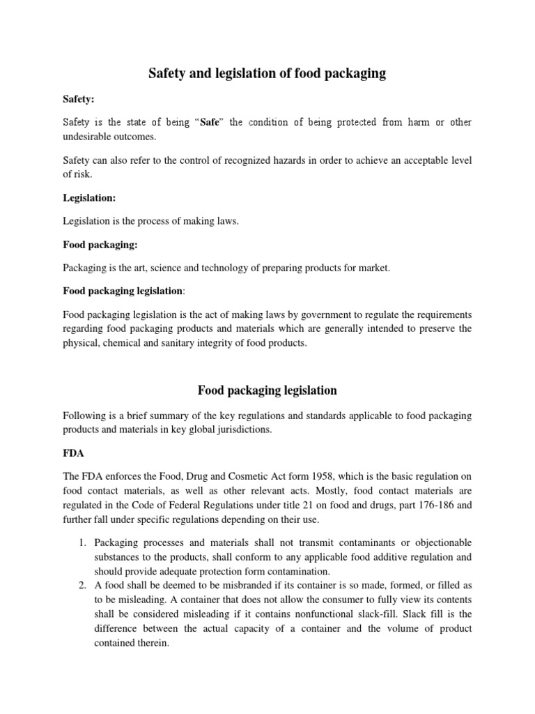 Food Packaging Safety Regulations Overview | PDF | Packaging And ...