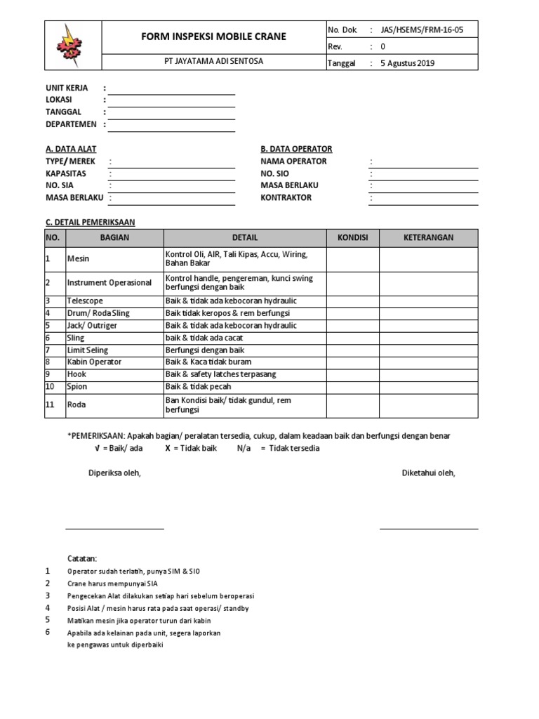 Form Inspeksi Mobile Crane | PDF