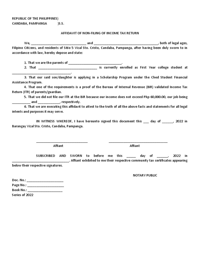 Affidavit of Non-Filing for Scholarship | PDF
