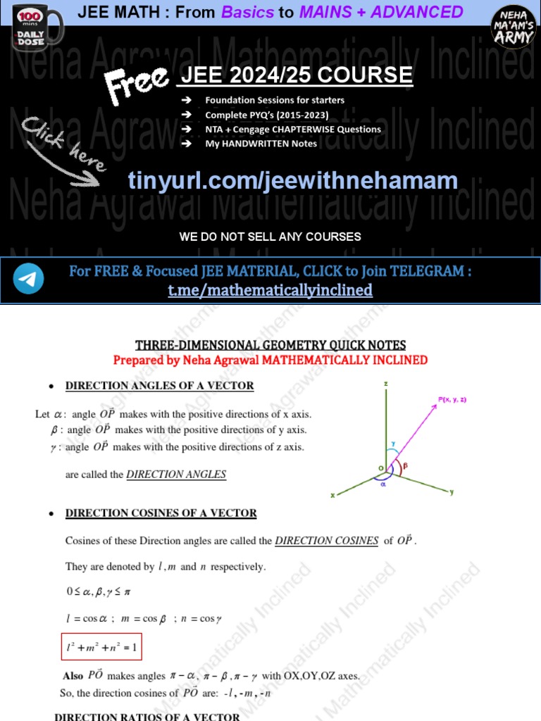 3-D Geometry Notes PDF | PDF