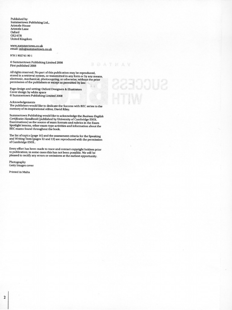 Success With BEC Vantage Teacherbook | PDF