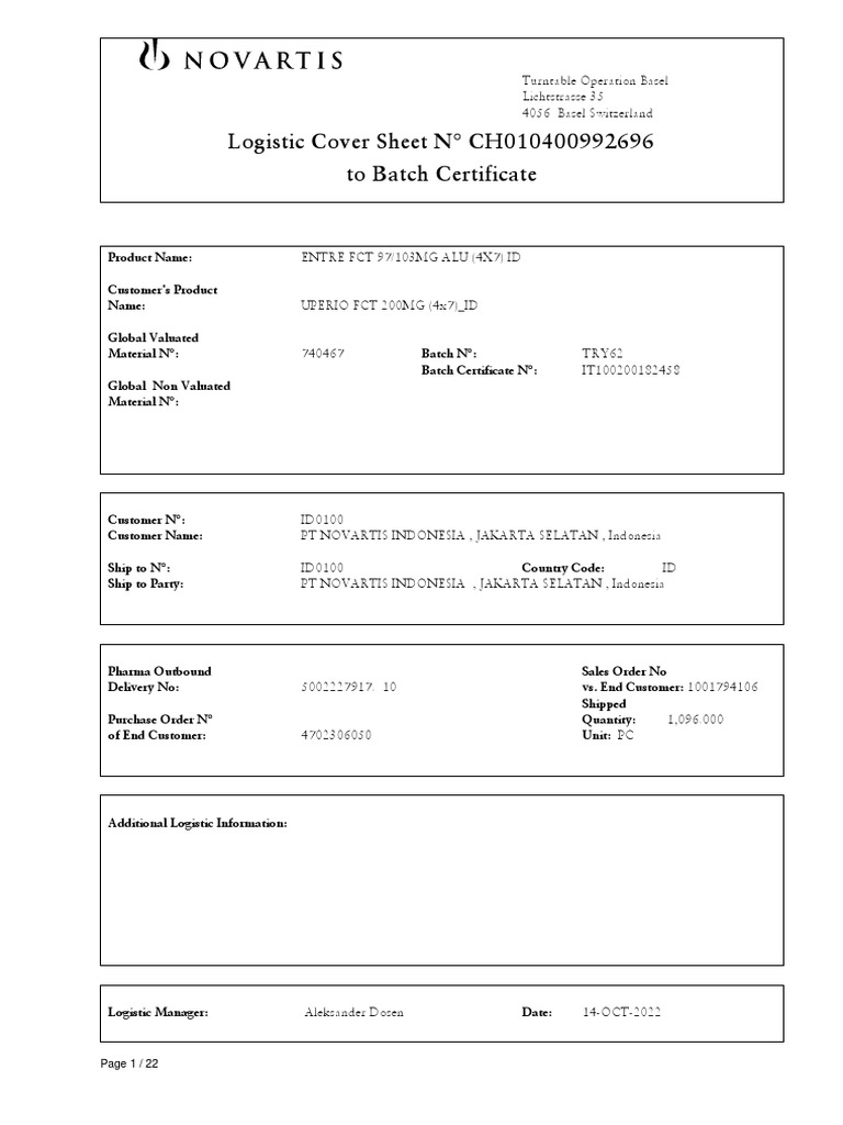 Uperio 200 mg Batch Release Certificate | PDF
