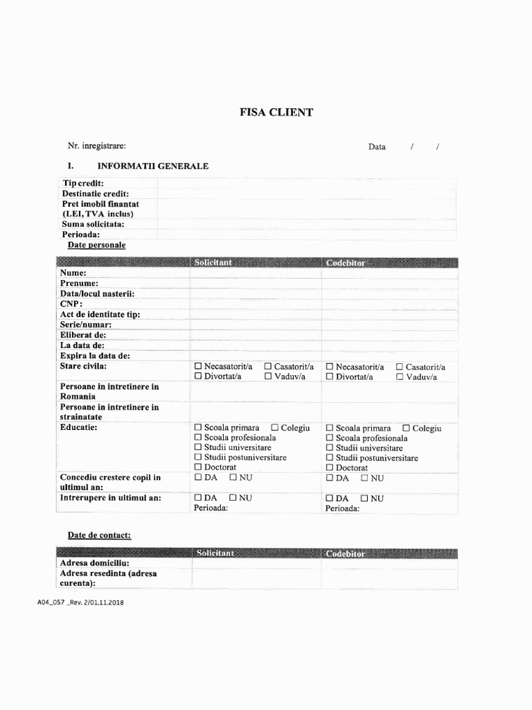 Fisa Client Unicredit + ANAF-1 PDF | PDF