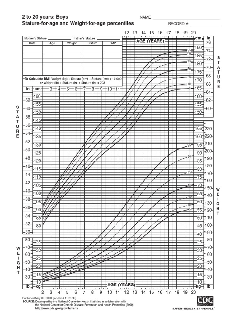 Boys Growth Chart: Ages 2-20 | PDF | Body Mass Index | Clinical Medicine