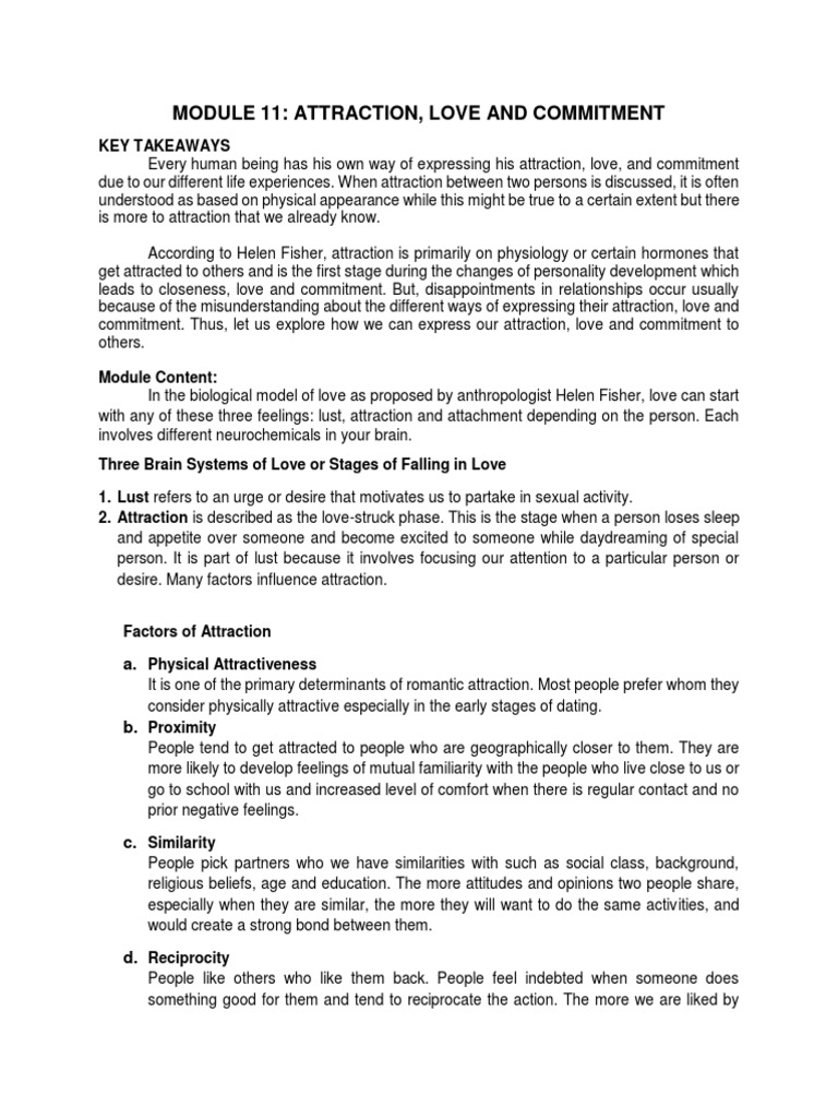 Module 11 Quarter 4 Attraction Love and Commitment PDF | PDF | Love ...