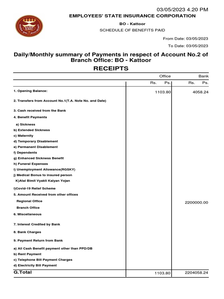 FACash Benefit Payment Register Summary PDF