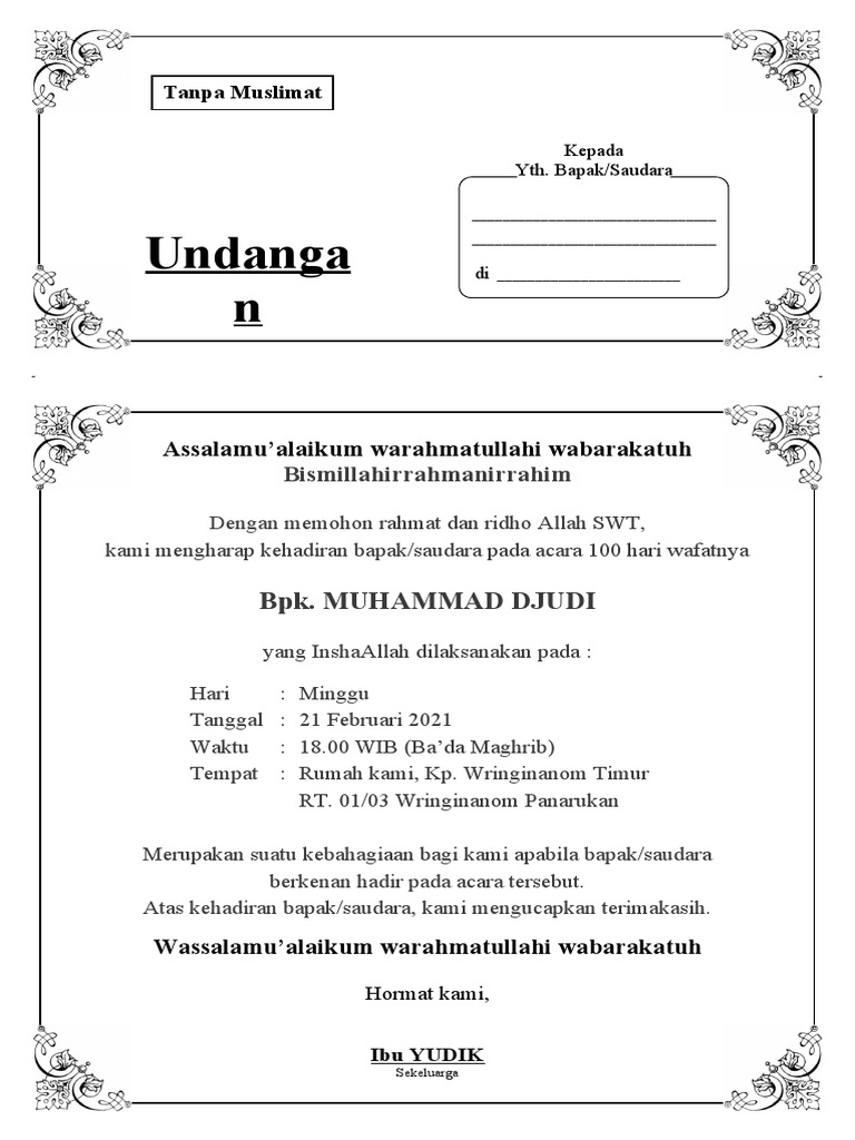 Contoh Undangan 100 HR | PDF