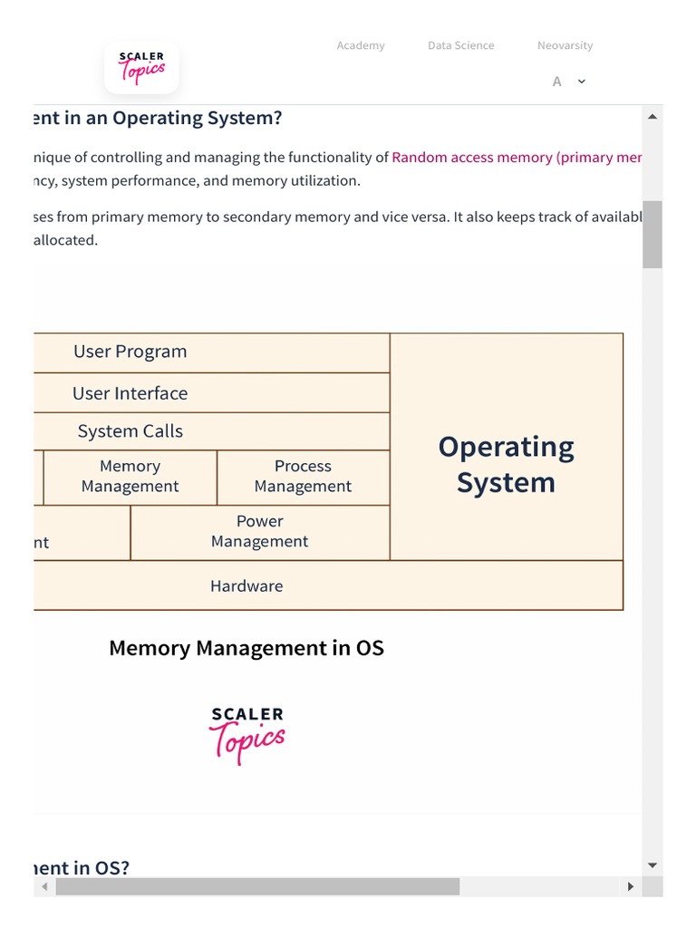 Memory Management in Operating System - Scaler Topics | PDF