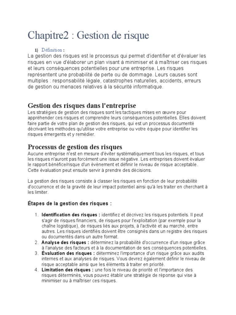 Gestion des Risques en Entreprise | PDF