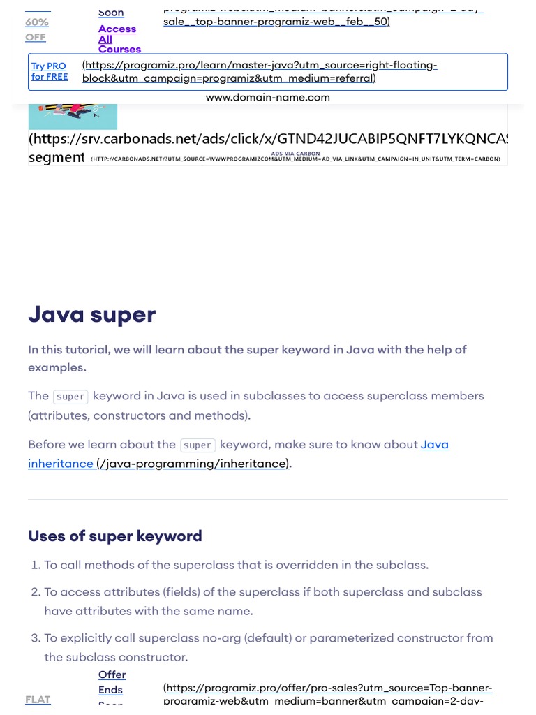 Java Super Keyword (With Examples) | PDF