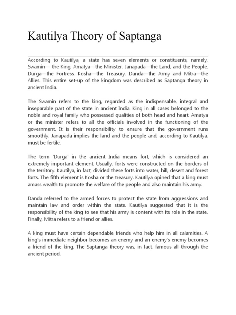 Kautilya's Seven Elements of State An Analysis of the Ancient Indian