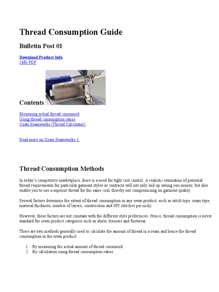 Thread Consumption Guide PDF Seam (Sewing) Sewing