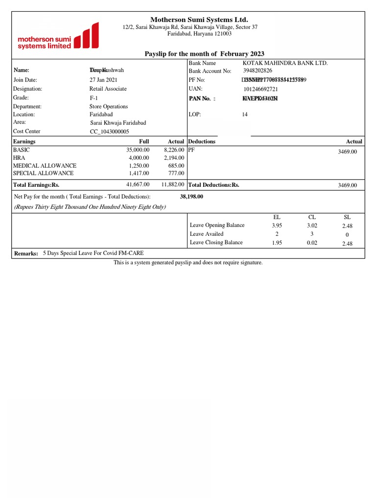 February salary Slip PDF