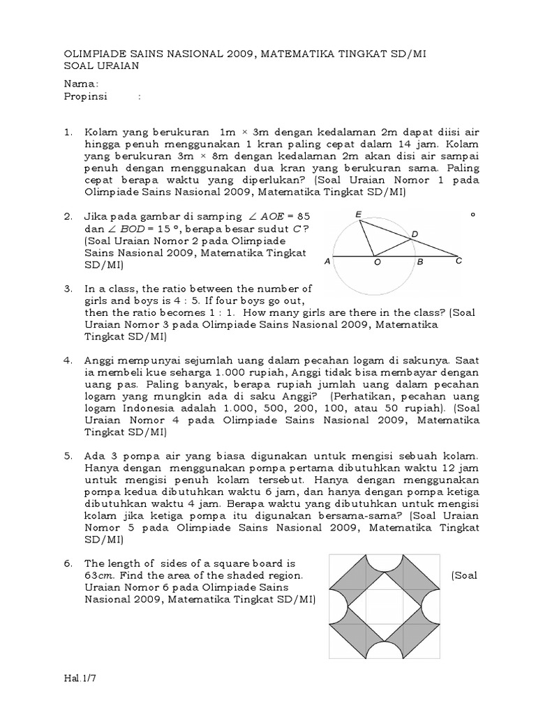 Soal Olimpiade Matematika SD 2009 | PDF