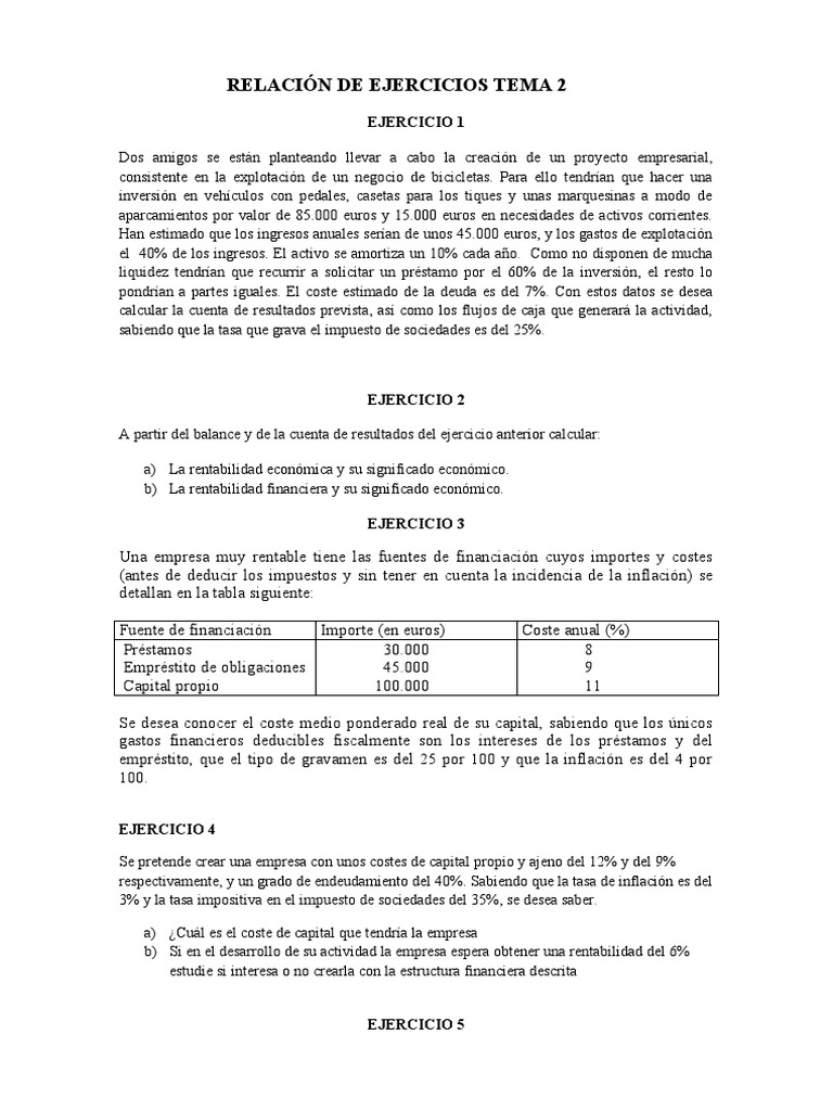 Ejercicios de Finanzas Empresariales | PDF | Deuda | Economias