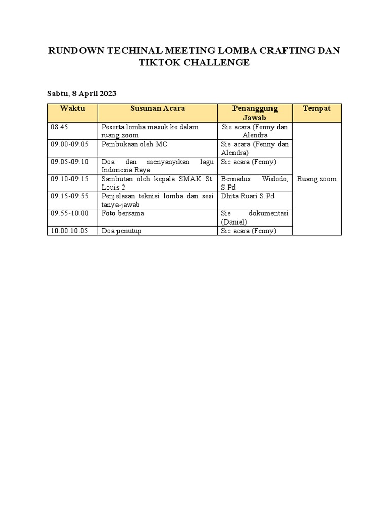 RUNDOWN TM LOMBA CRAFTING &TIKTOK.docx | PDF