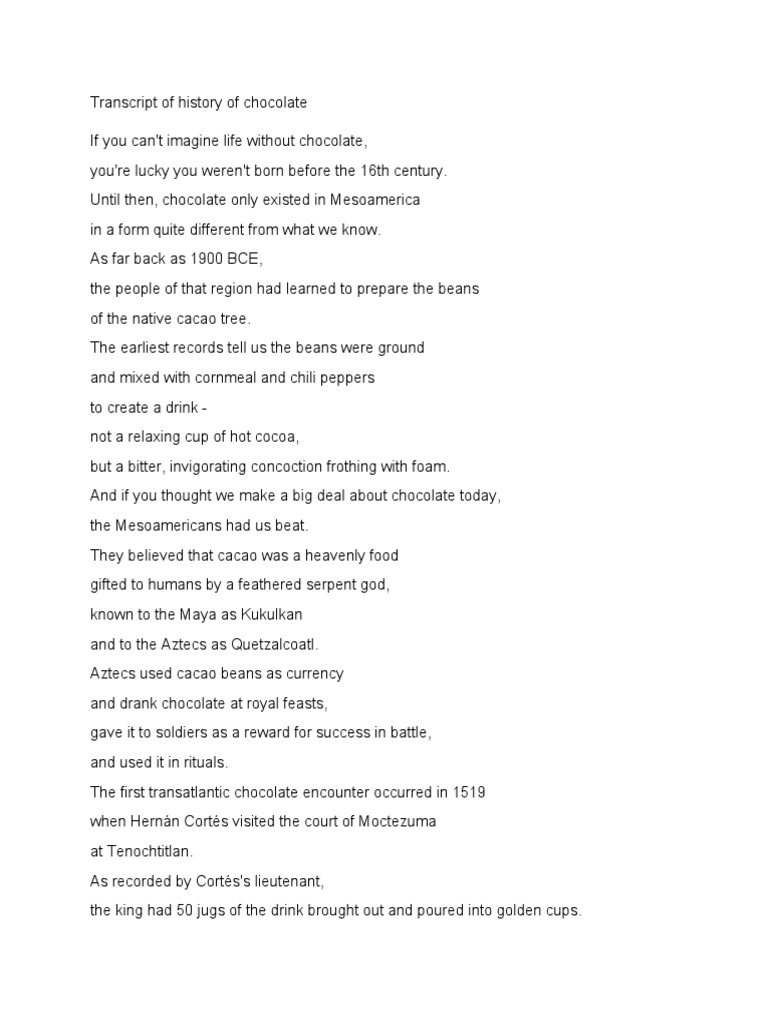Transcript of history of chocolate pdf