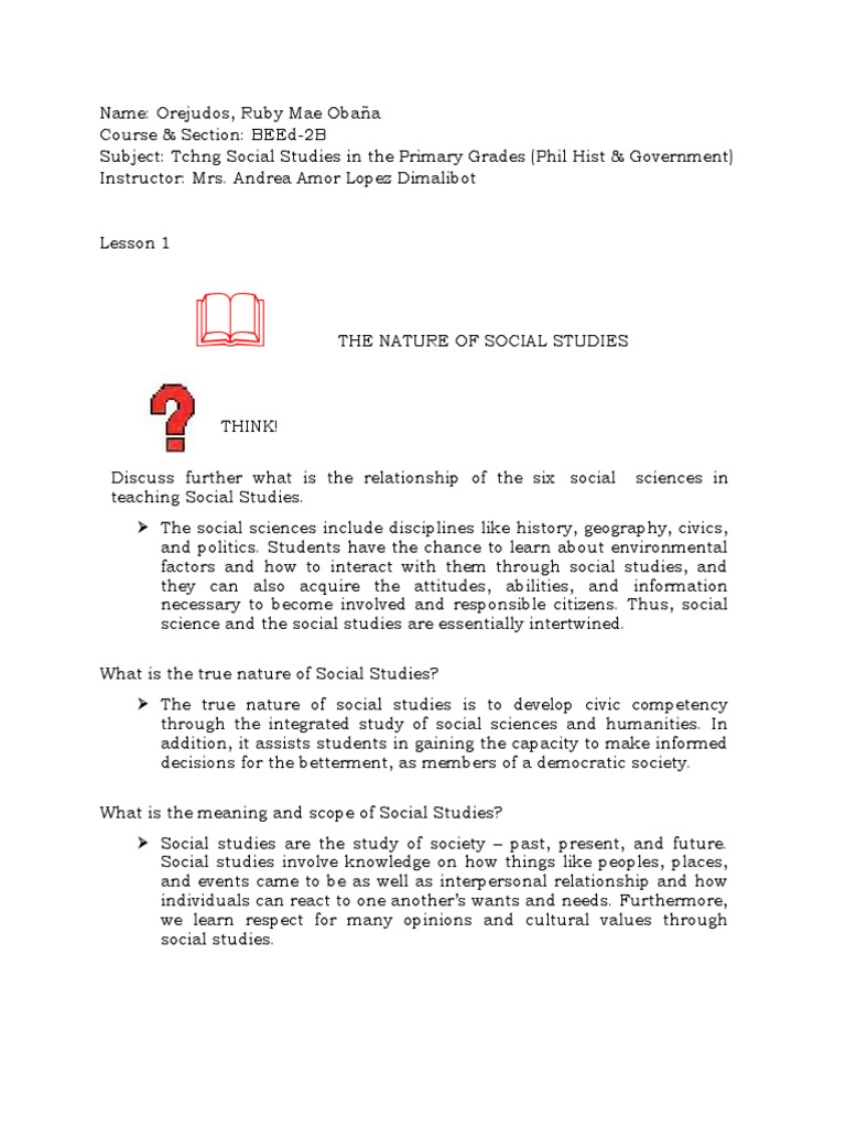 Understanding the Nature and Goals of Social Studies in the Primary ...