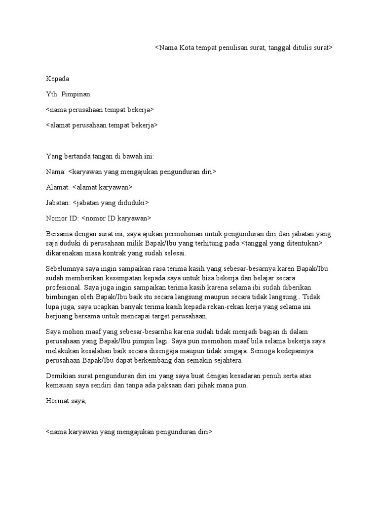 Contoh Surat Pengunduran Diri | PDF
