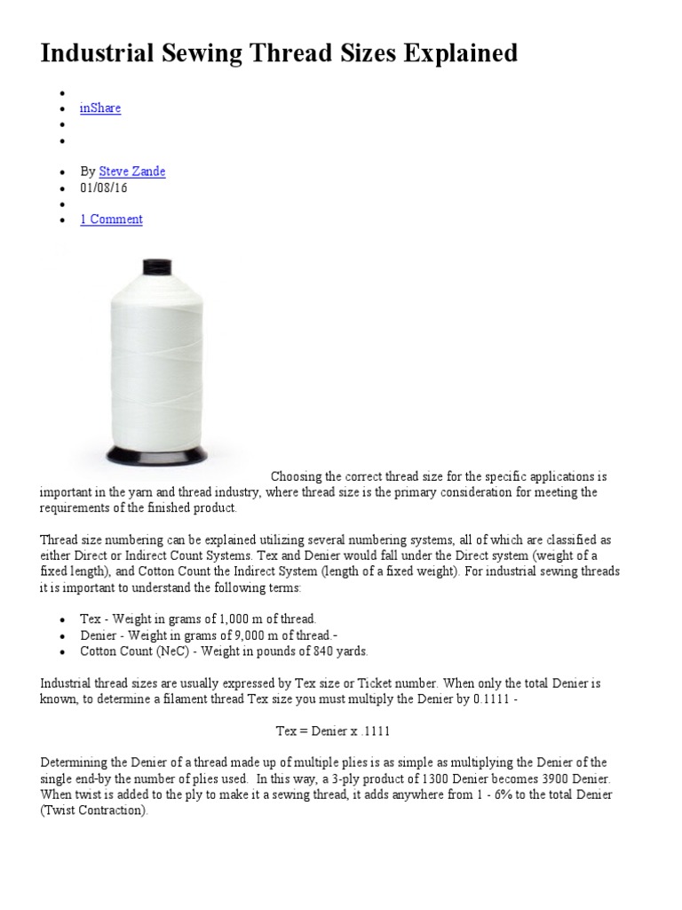 Industrial Sewing Thread Sizes Explained PDF