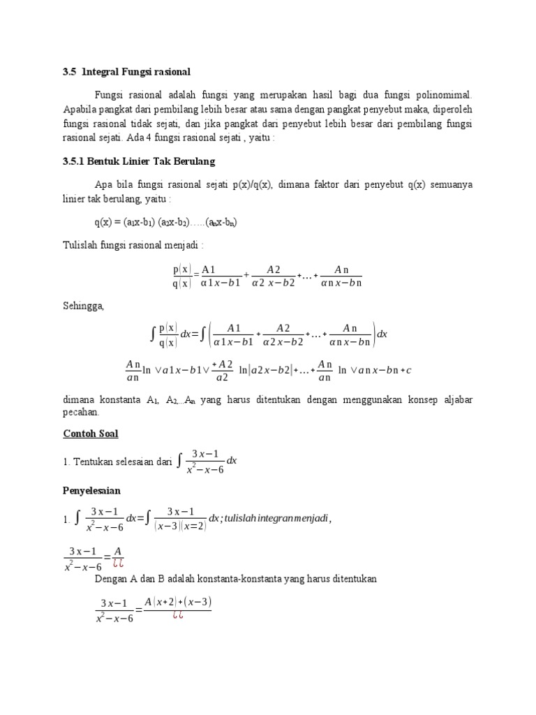 Integral Fungsi Rasional Sejati dan Contoh | PDF