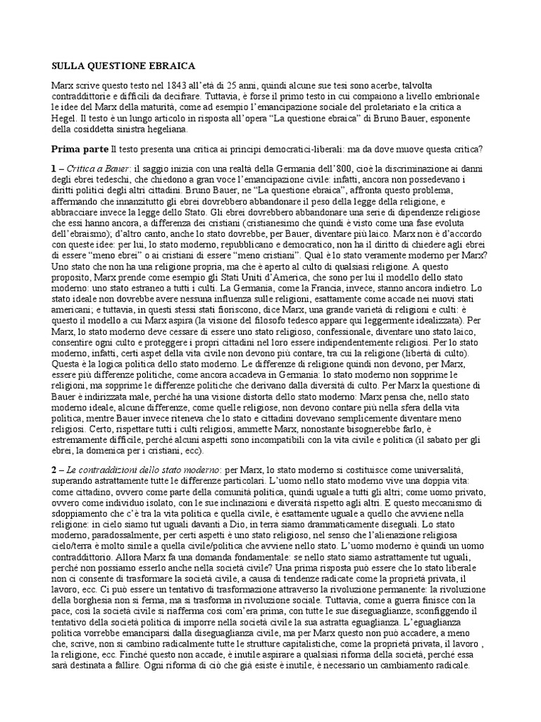 Sulla Questione Ebraica Marx | PDF