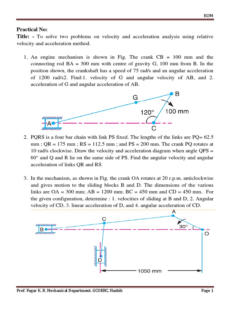 Velocity and Acceleration Analysis in Mechanisms | PDF