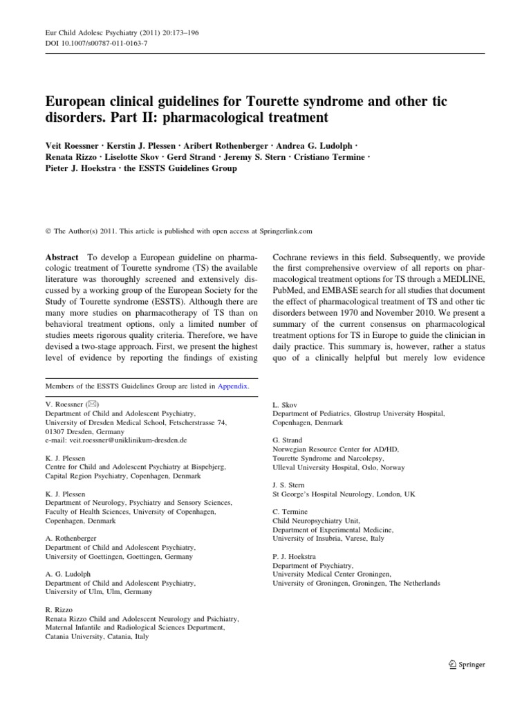 European clinical guidelines for tourette syndrome and other tic