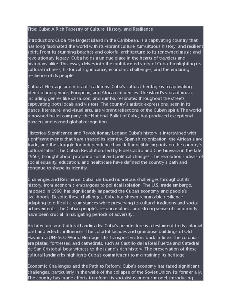 Cuba: Culture, History, and Resilience | PDF