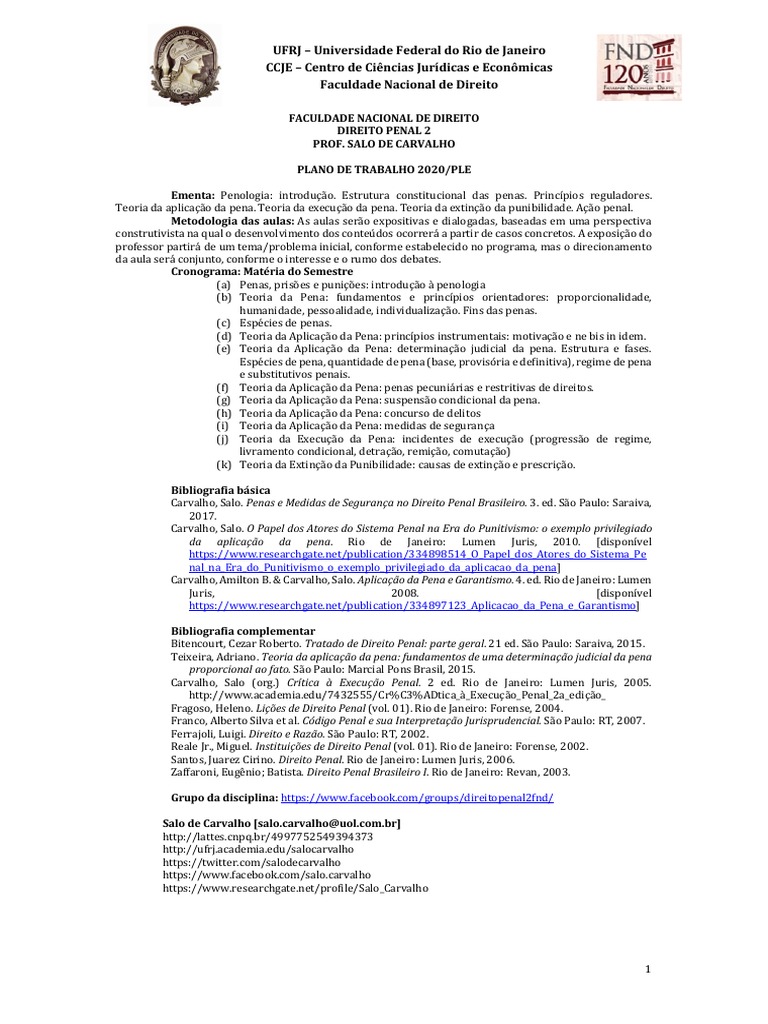 Fnd 2020 Ple Plano De Aula Direito Penal 2 Pdf Download Grátis Pdf