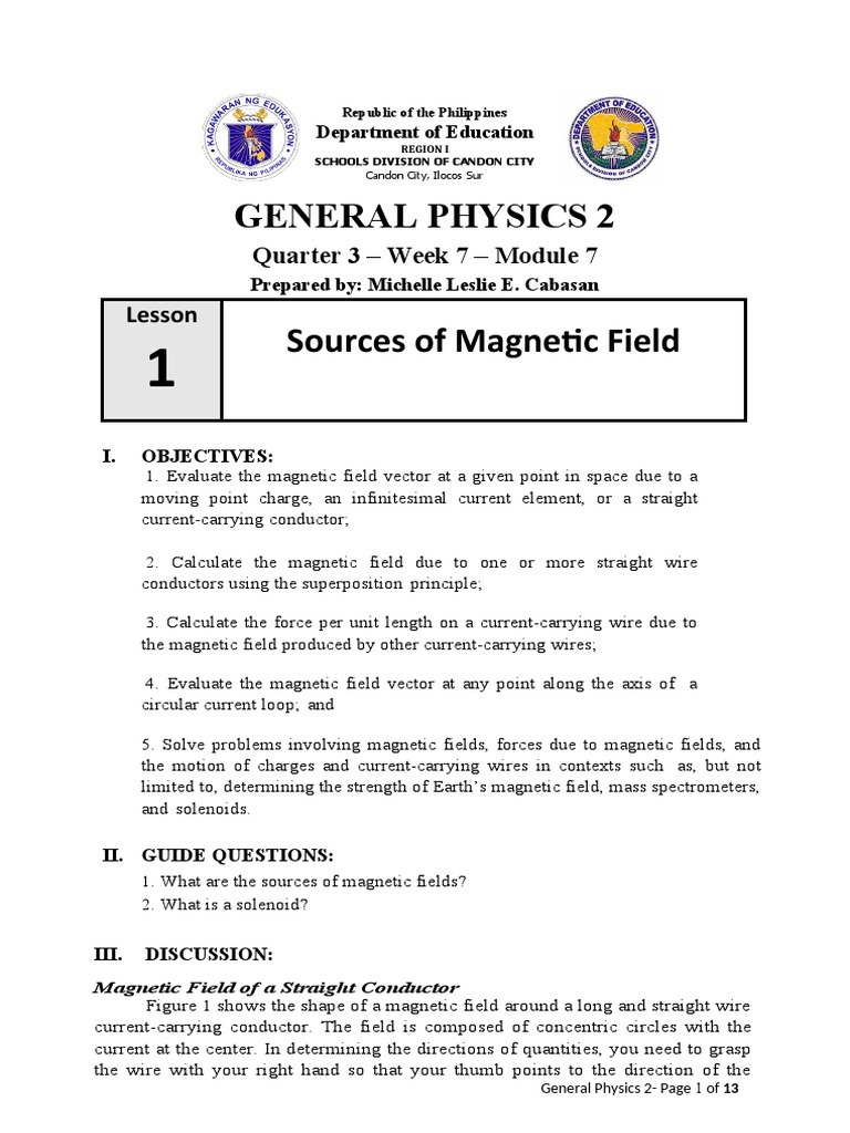 Gen.-Physics-2 MODULE7 WEEK7 | PDF | Magnetic Field | Force