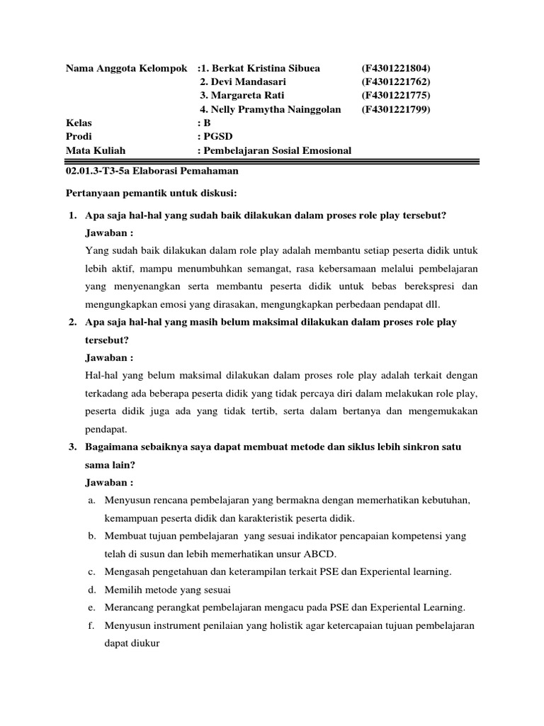 Diskusi kelompok pgsd b 02 01 3 t3 5a elaborasi pemahaman pdf pdf