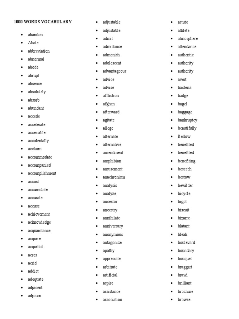 1000 Words Vocabulary PDF