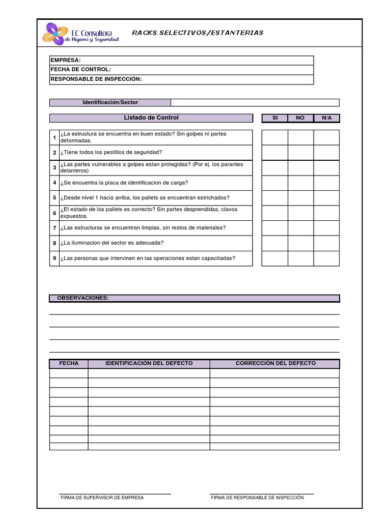 Checklist de Inspección de Racks | PDF