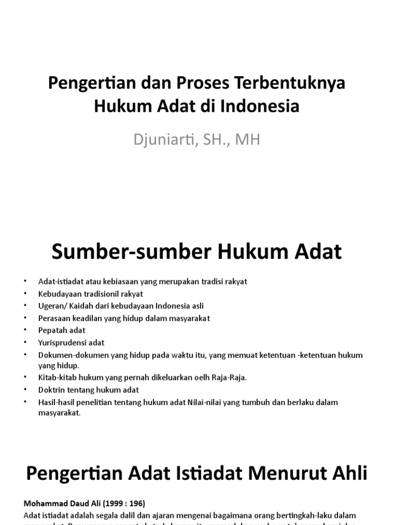 5 Pengertian dan Proses Terbentuknya Hukum Adat di Indonesia.pptx | PDF