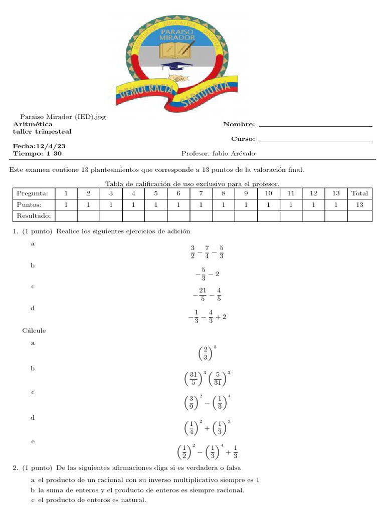 Taller7 PDF | PDF | Entero | Multiplicación