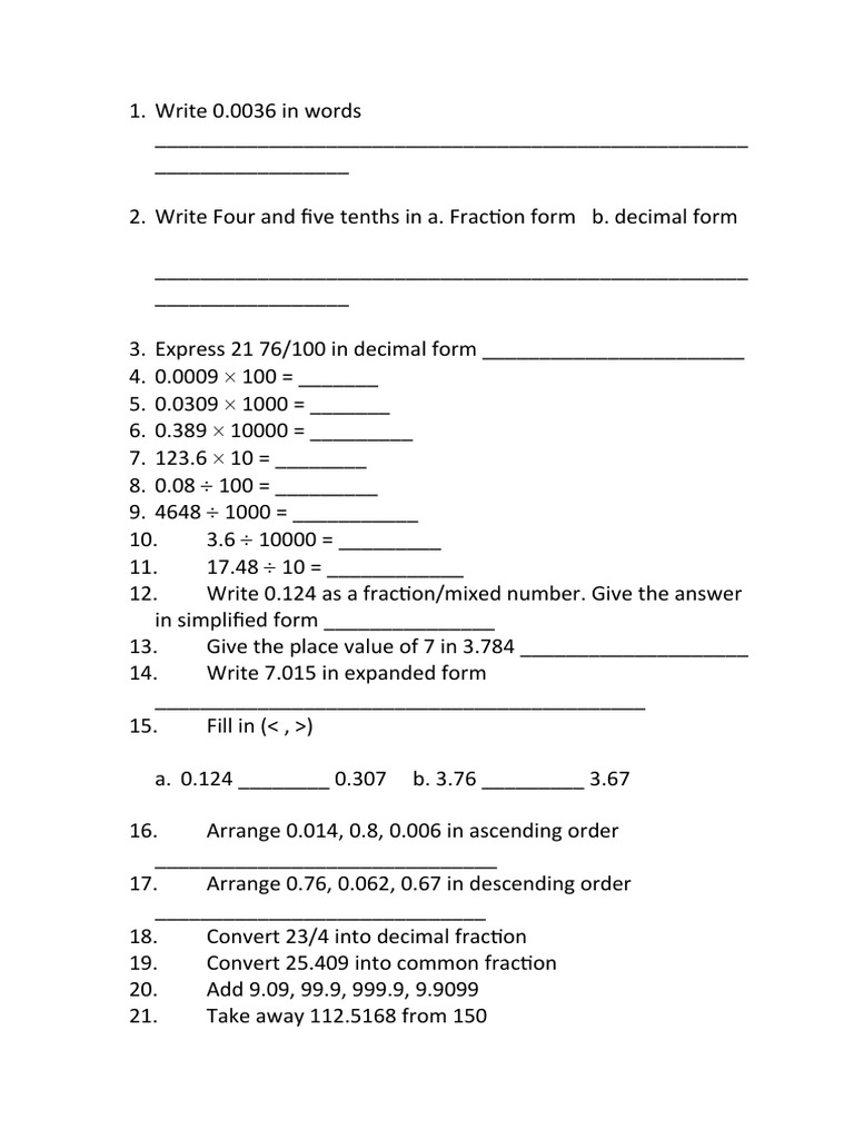 Maths Decimal 2 Pdf