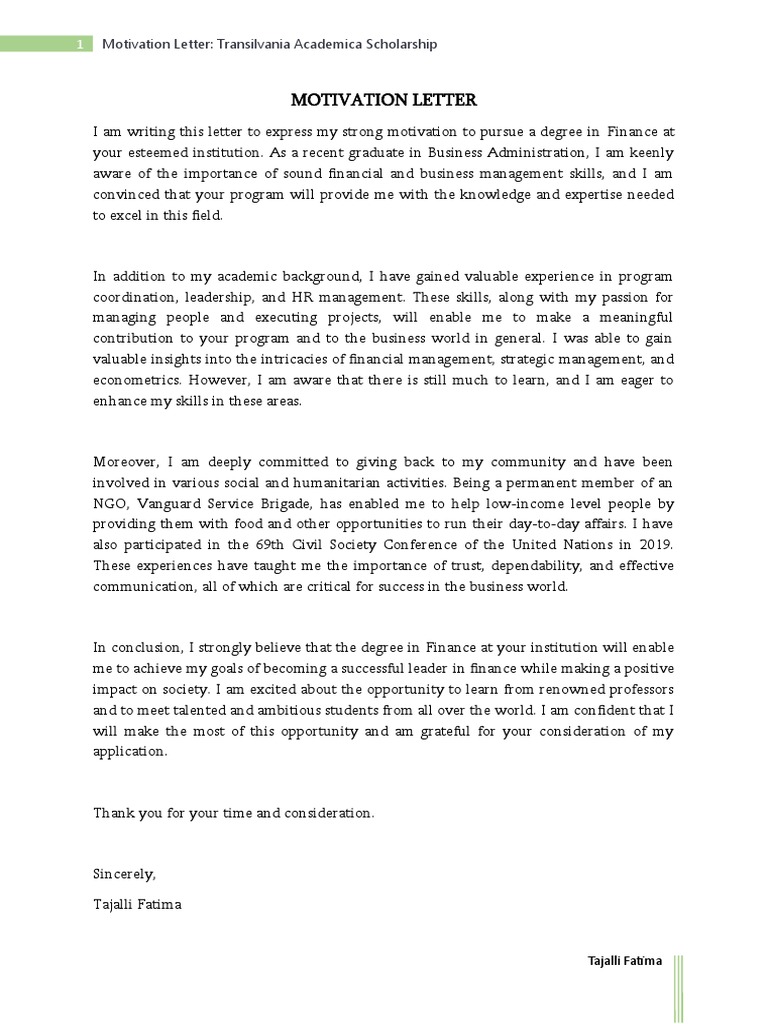 Motivation Letter Pdf