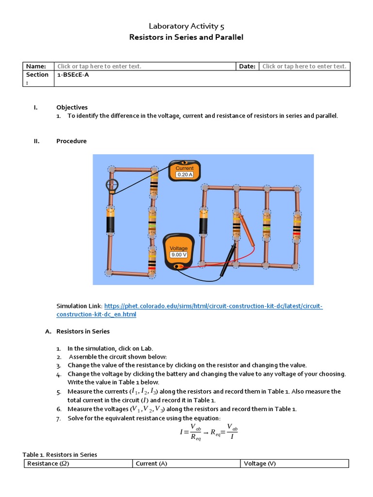 VLE Activity 5 Resistors in Series and Parallel PDF